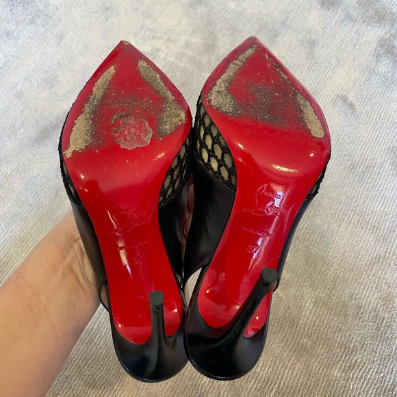 Christian Louboutin Black Leather And Mesh Miluna Slingback Sandals Size 37 - Picture 5 of 8